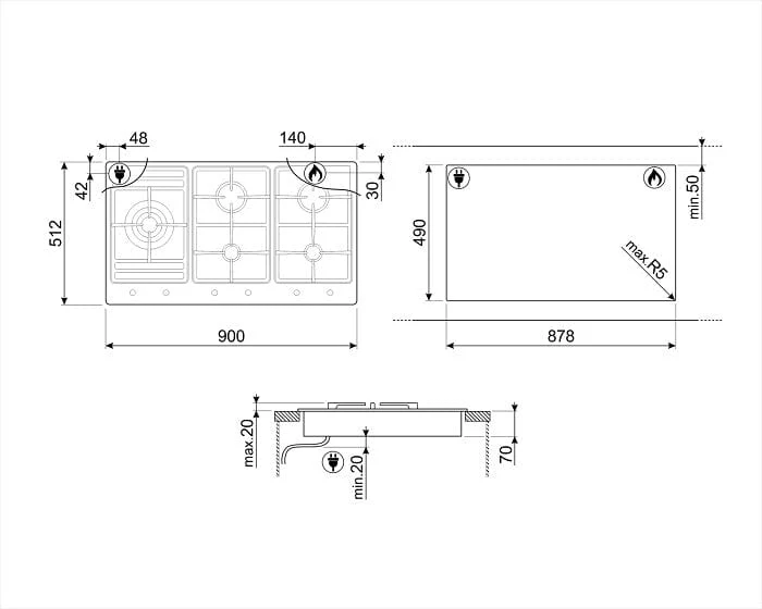 Smeg PS906-5 Gas Hob 90 cm Classica Aesthetic - Image 4