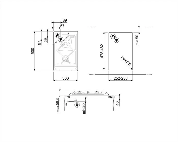 Smeg SRV532GH3 Gas Hob 30 cm Contemporanea Aesthetic - Image 4