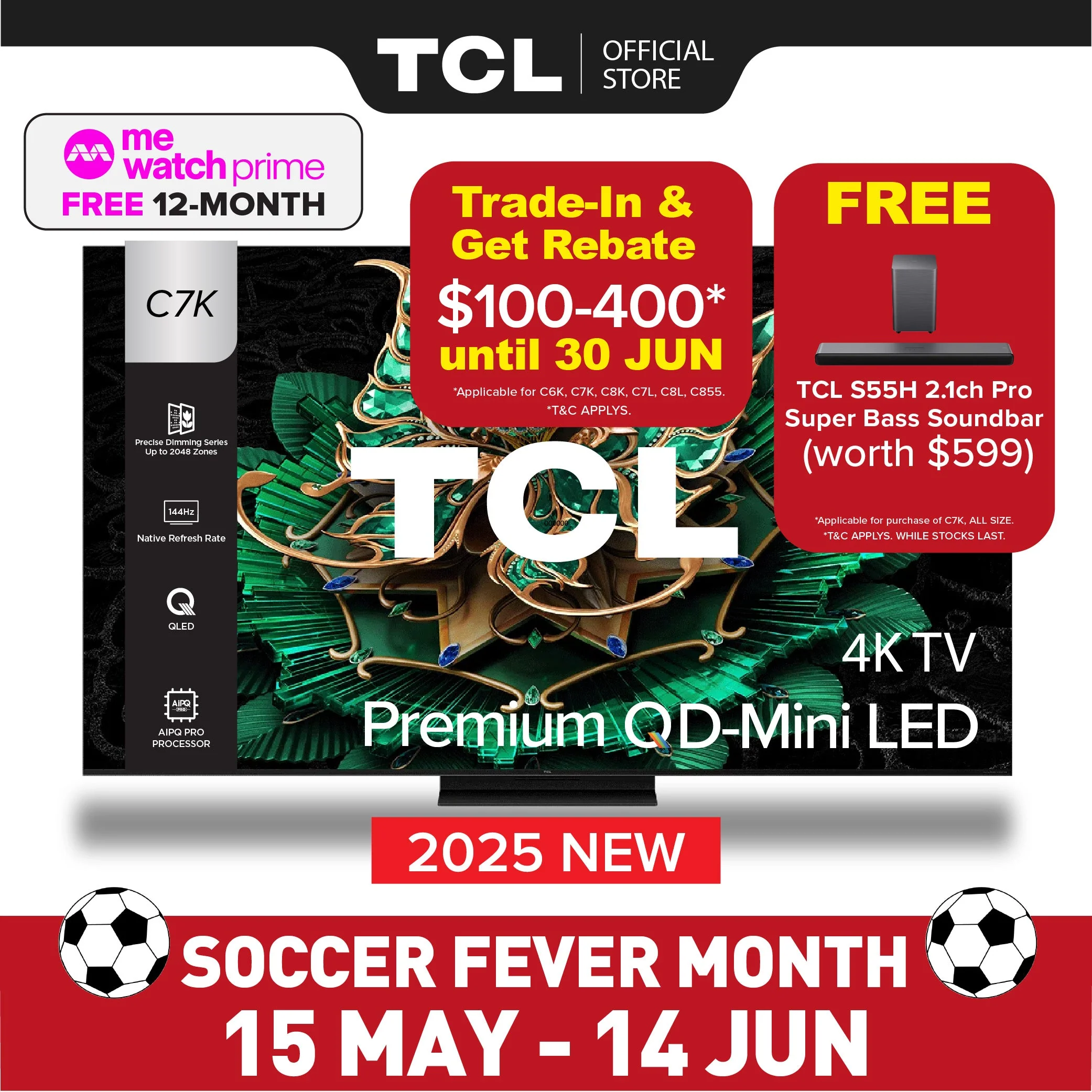 TCL C7K 4K Premium QD Mini-LED TV 55" - 115" AI Smart Google TV