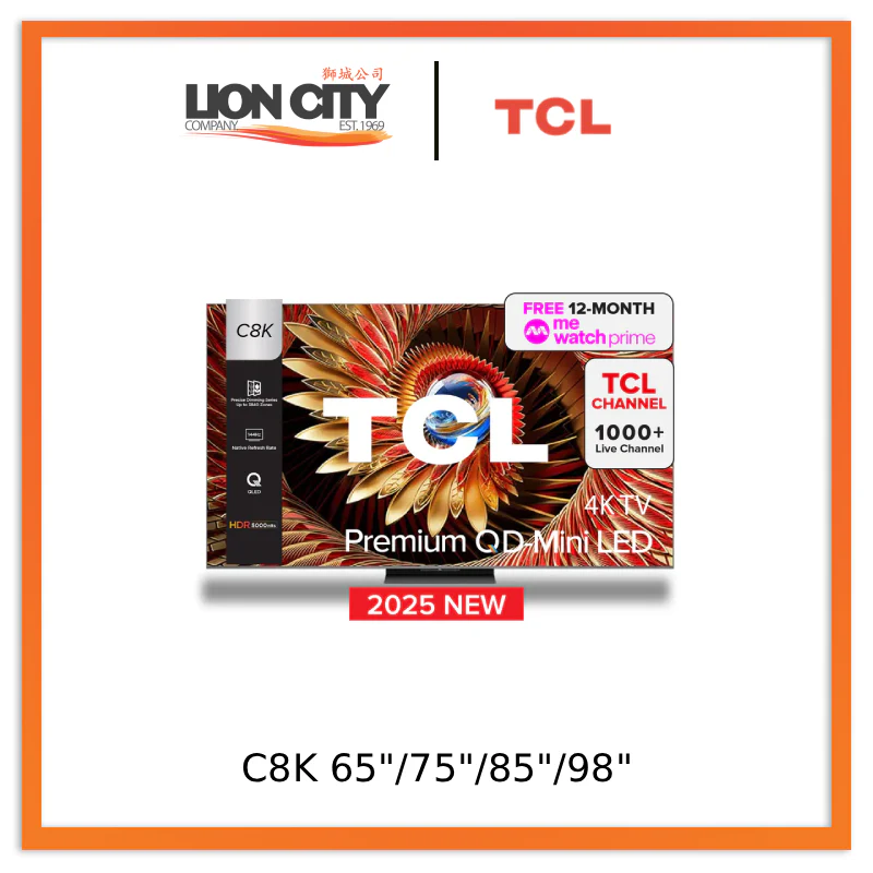 TCL C8K Premium QD-Mini LED 4k TV 65"/75"/85"/98" HDR 4500 nits AI Smart Google TV