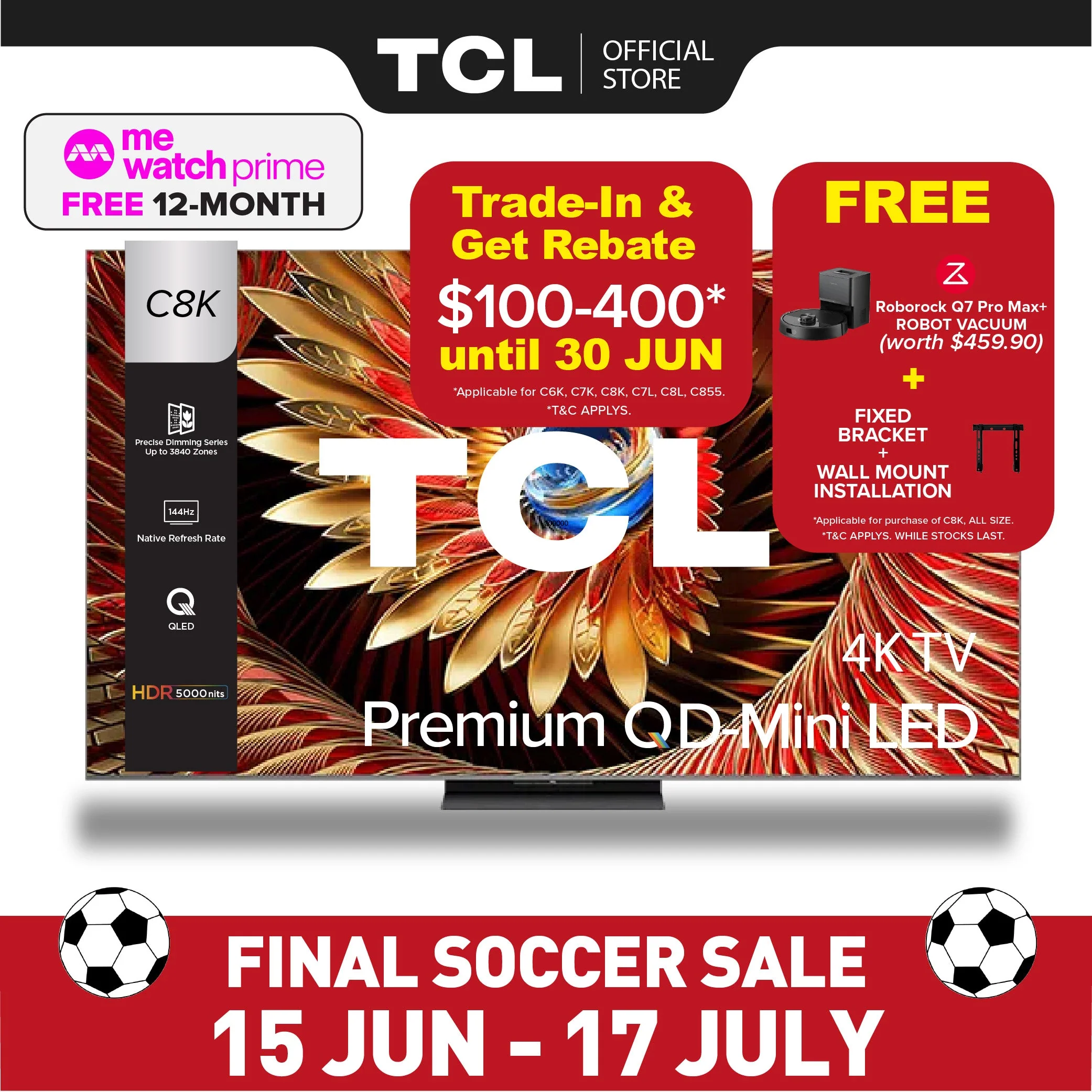 TCL C8K QD-Mini TV 65‑98 Inch HDR 4500 Nits