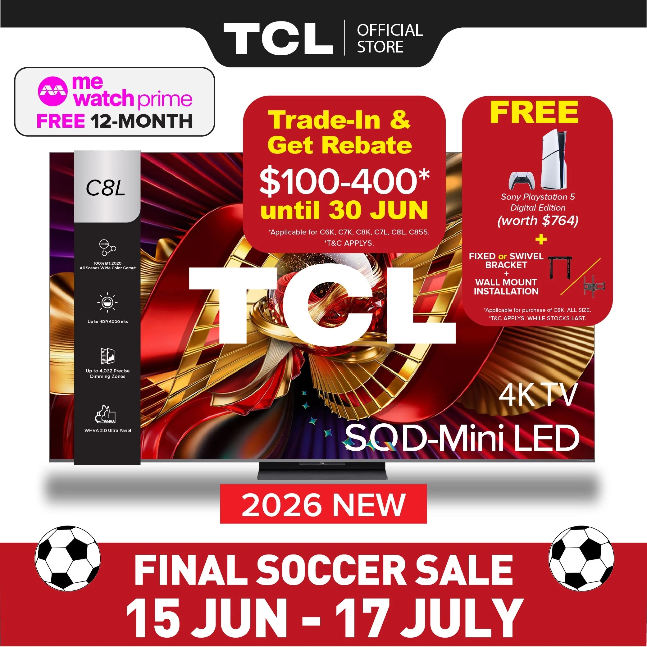 TCL C8L Premium SQD-MiniLED 4K TV Super QLED HDR 6000nits