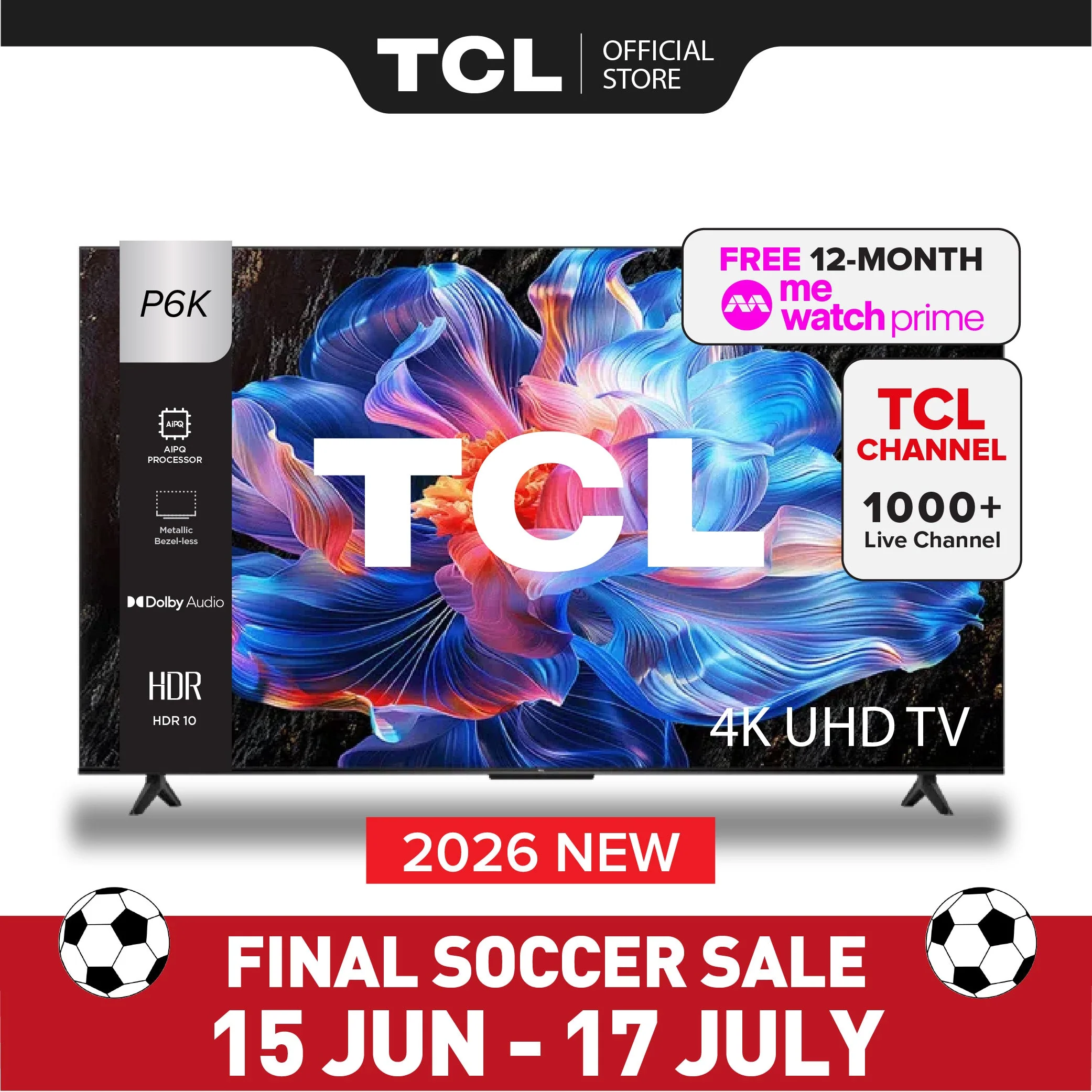 TCL P6K 4K Smart TV AI Google 43‑65 Inch
