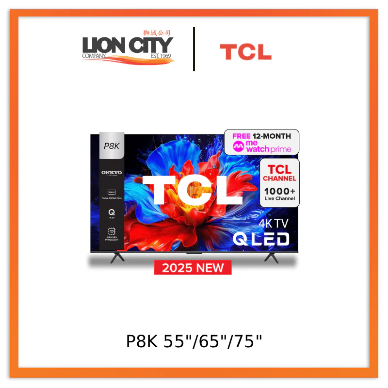 TCL P8K QLED TV 55"/65"/75" 144Hz Native Refresh Rate AI Smart Google TV