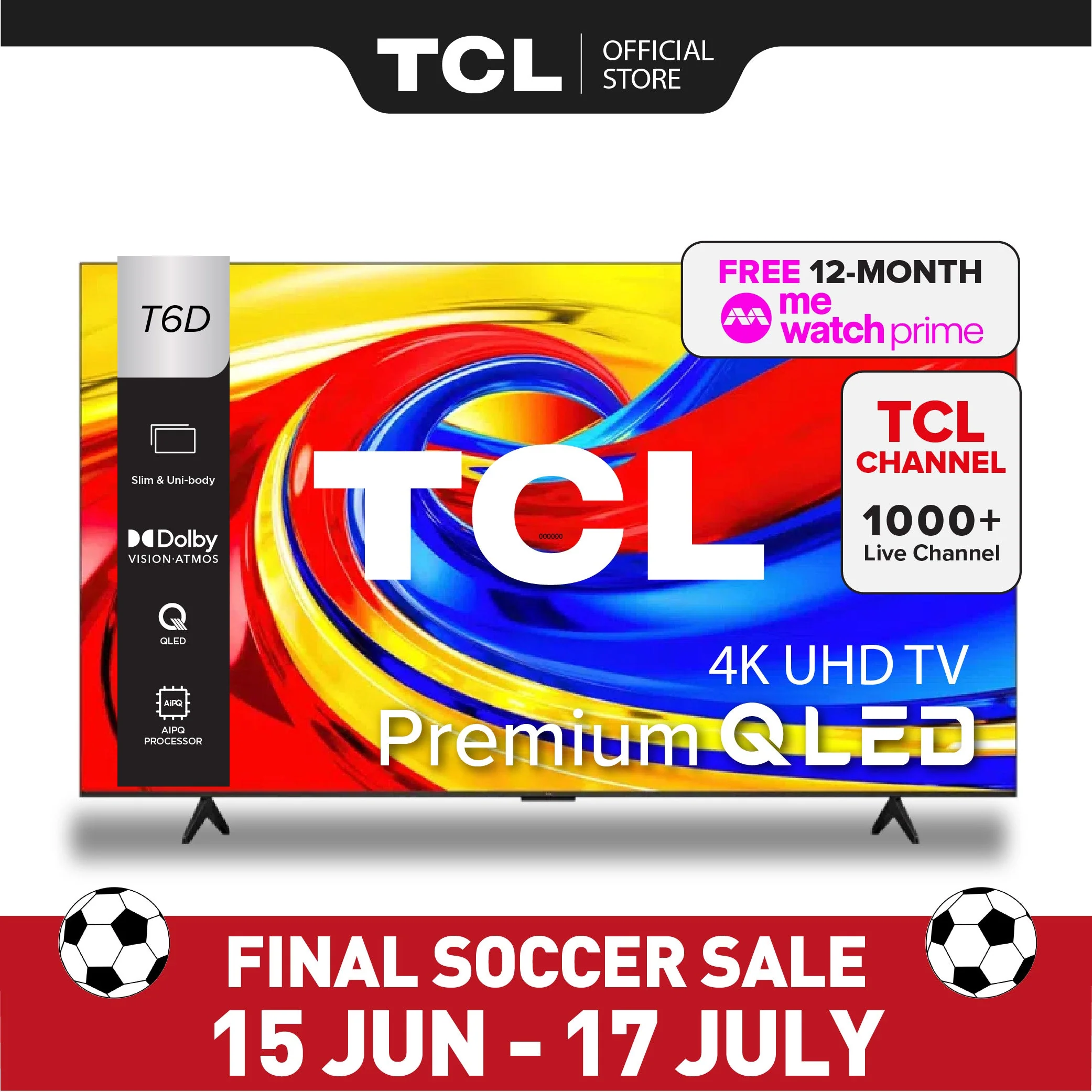 TCL T6D Premium QLED 4K UHD Google TV 50 Inch