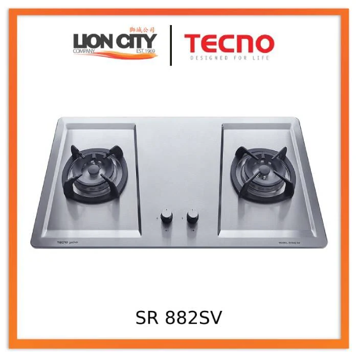Tecno Uno SR 882 SV Stainless Steel Hob Stainless Steel 86cm, V.V.S, INFERNO*  2 Burner (2x Big Burner)