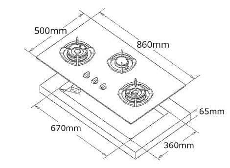 Tecno Uno SR 883 SV Stainless Steel Hob Stainless Steel 86cm, V.V.S , INFERNO*  3 Burner (2x Big, 1x Medium) - Image 4