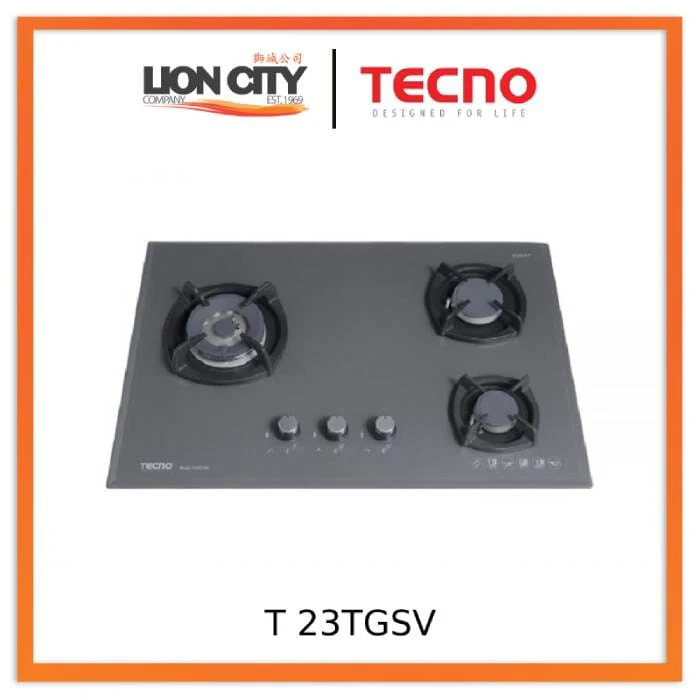 Tecno Uno T 23 TGSV  Toughened Glass Hob (SCHOTT)  75cm, V.V.S, INFERNO* (Big Burner) 3 Burners (1x Big, 1x Medium, 1x Small) - Image 2