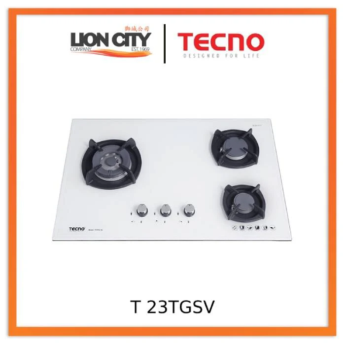 Tecno Uno T 23 TGSV  Toughened Glass Hob (SCHOTT)  75cm, V.V.S, INFERNO* (Big Burner) 3 Burners (1x Big, 1x Medium, 1x Small) - Image 3