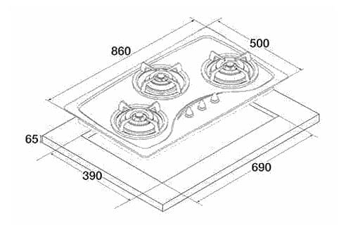 Tecno Uno T 333 TGSV / MTGY Toughened Glass Hob (SCHOTT) Matte Grey 86cm, V.V.S 3 Burners (2x Big, 1x Medium) - Image 2
