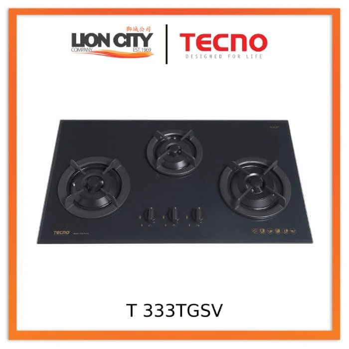 Tecno Uno T 333 TGSV Toughened Glass Hob (SCHOTT)  86cm, V.V.S  3 Burners (2x Big, 1x Medium) - Image 2