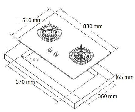 Tecno Uno T 2288 TGSV Toughened Glass Hob (SCHOTT)  88cm, V.V.S, INFERNO*  2 Burner (2x Big) - Image 8