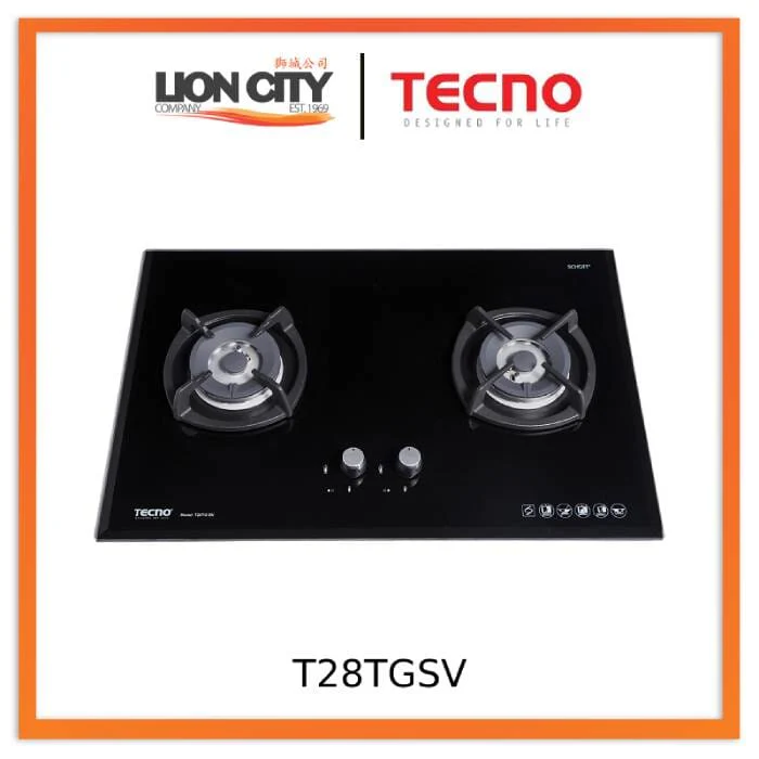 Tecno Uno T 28 TGSV Toughened Glass Hob (SCHOTT) 75cm, V.V.S, INFERNO* 2 Burners (2x Big)
