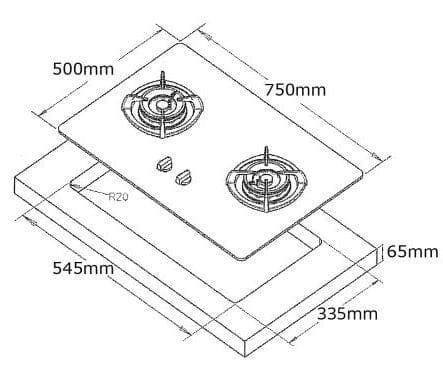 Tecno Uno T 28 TGSV Toughened Glass Hob (SCHOTT) 75cm, V.V.S, INFERNO* 2 Burners (2x Big) - Image 7