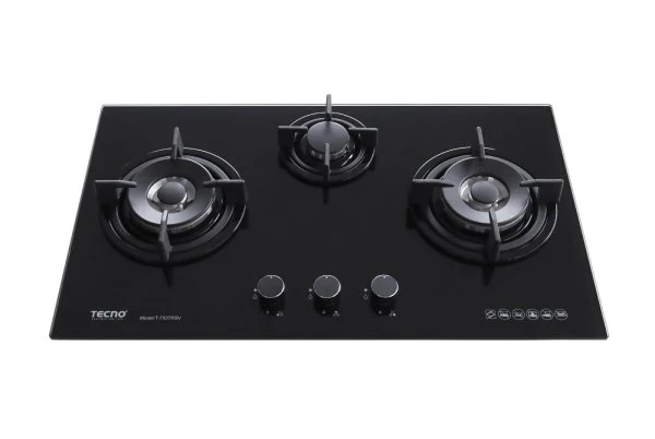 Tecno Uno T 733 TRSV Toughened Glass Hob (SCHOTT) Black 76cm 3 Burners (2x Big, 1x Medium) - Image 2