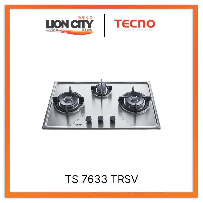 Tecno Uno TS 7633 TRSV Stainless Steel Gas Hob Stainless Steel 76cm, 3 Burner (2x Big, 1x Medium)