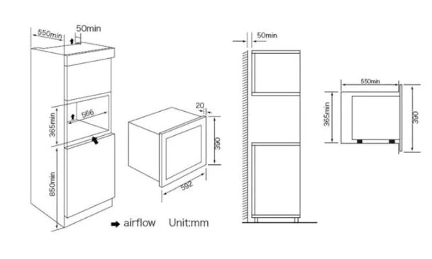 Tecno Uno TMW 58BI Built-in Microwave Oven with Grill Full Black 25L, 900W Microwave, 1200W Grill - Image 3
