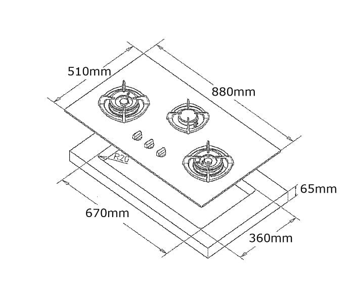 Tecno Uno T 3388 TGSV / MTBK Toughened Glass Hob (SCHOTT) Matte Black 88cm, V.V.S, INFERNO*  3 Burner (2x Big, 1x Medium) - Image 3