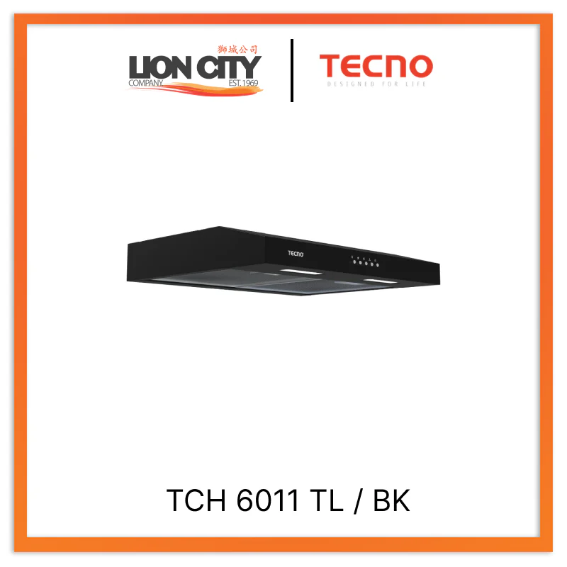 Tecno Uno TCH 6011 TL / BK Slim Line Hood Full Black 60cm, Twin Motor