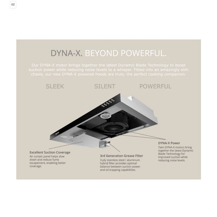 Tecno Uno TCH 959 DTC Slim Line Hood Full Black 90cm, Twin Motor,Touch Control, Wifi Control - Image 2