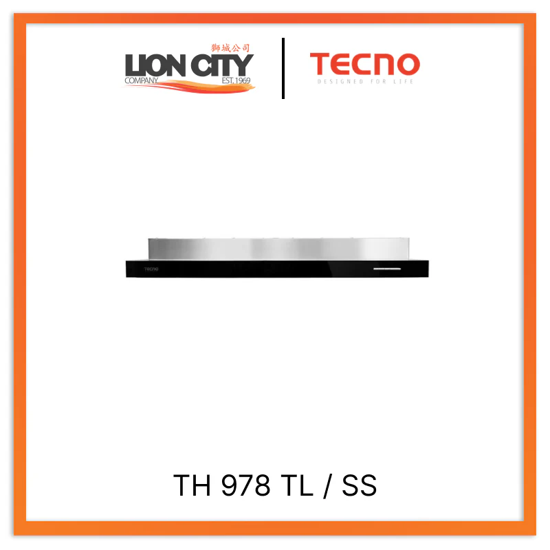 Tecno Uno TH 978 TL / SS Slim Line Hood S/S w/ Black Panel 90cm, Twin Motor