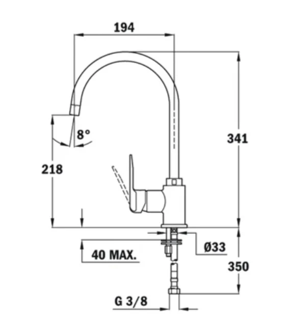 Teka IN 995 1/2" Kitchen Tap Mixer With High Swivel Spout and Anti-scale Aerator - Image 3
