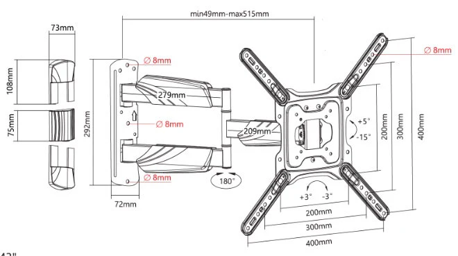 Titan SGB291 Swivel Single Arm Bracket for 19'' - 42'' - Image 3