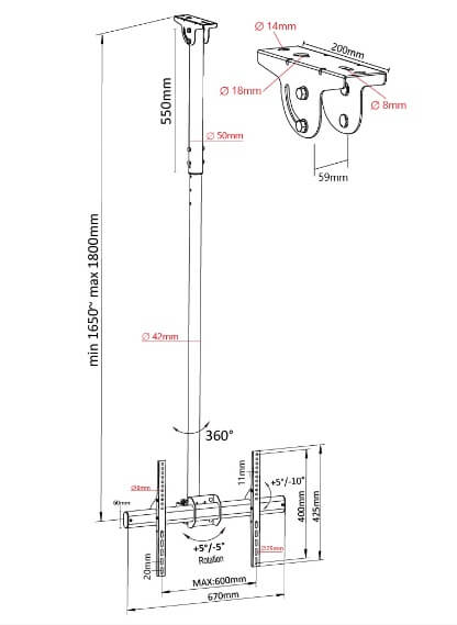 Titan SGB666A Tv Ceiling Mount 37 - 70"/50kg - Image 3