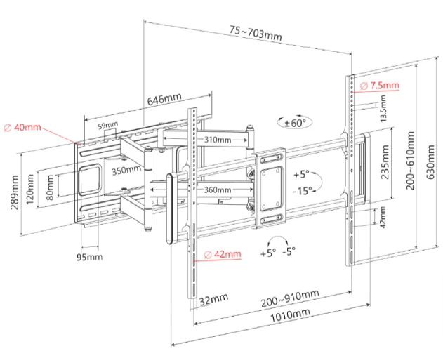 Titan SGB897 Swivel Mount Full Motion Flexibility Heavy Duty Bracket 70"-120" - Image 3