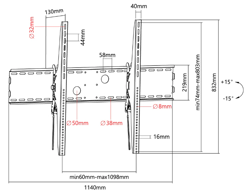 Titan SGB830 tilting bracket for 60'' - 100'' - Image 3
