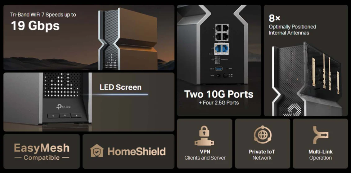 TP-Link Archer BE800 BE19000 Tri Band Wi-Fi 7 Router - Image 3