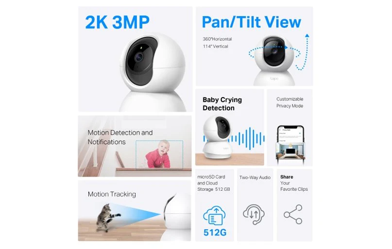 TP-Link Pan/Tilt Home Security Wi-Fi Camera TC70 - Image 2
