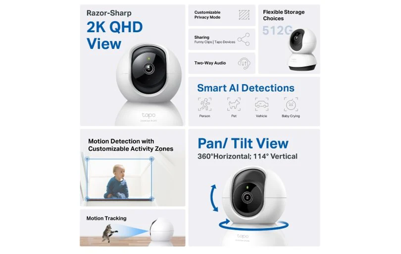 TP-Link TC72 Pan/Tilt AI Home Security Wi-Fi Camera 2K 4MP QHD - Image 2