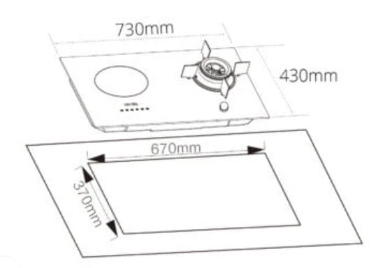 Tecno Uno UK 7338 Hybrid Hob Black Tempered  Glass 73cm 1x Induction Hob - Image 3