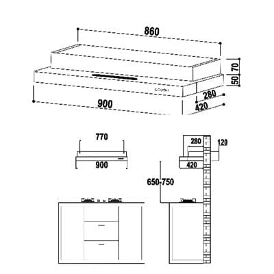 Valenti VH1129TS 900 mm Semi Integrated Hood - Image 3