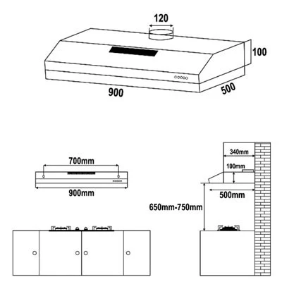 Valenti VH 3229MS 900 mm Slimline Hood VH3229MS - Image 3