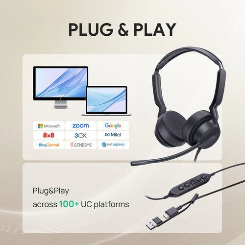 Yealink UH42 Dual UC Wired USB Headset USB-C/A Black - Image 5